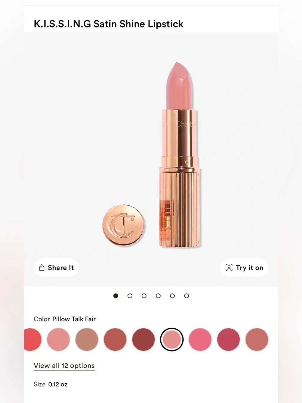 Charlotte Tilbury Satin Shine Lipstick — Pillow Talk Fair (Soft Pink)